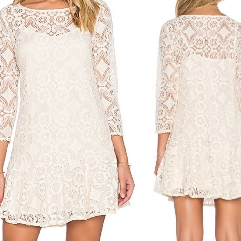 Free People Women's Walking to the Sun Cream Lace Dress Size 2 - Picture 1 of 13